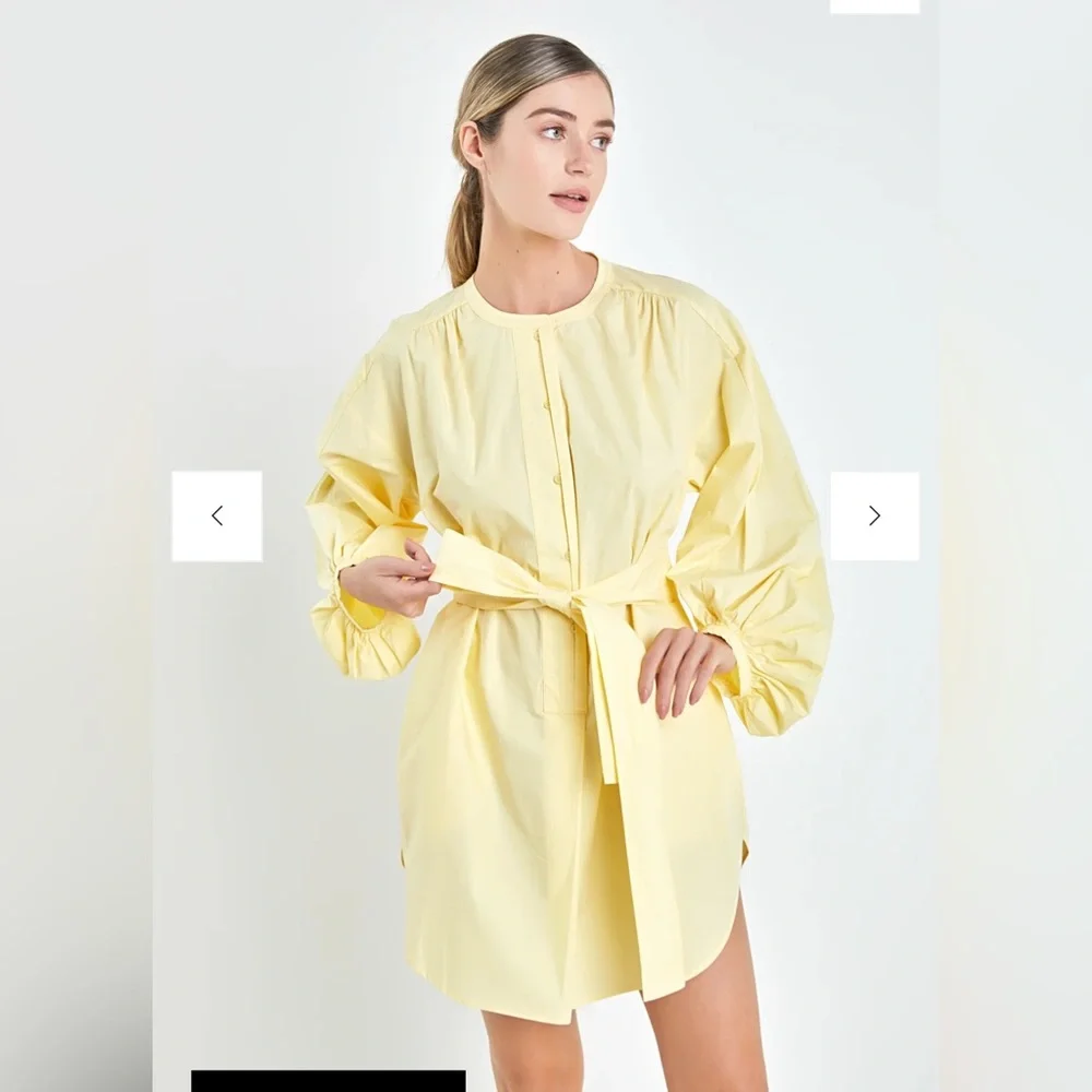 English Factory Cotton Tie-Neck Mini Shirt Dress - Picture 4 of 7